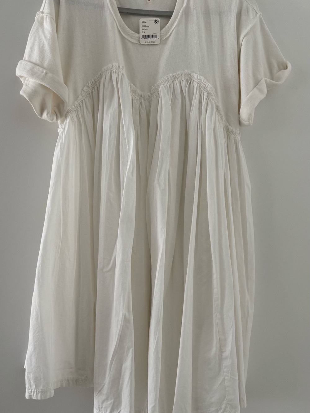 Free People Cream Gathered Cotton Baby Doll Dress